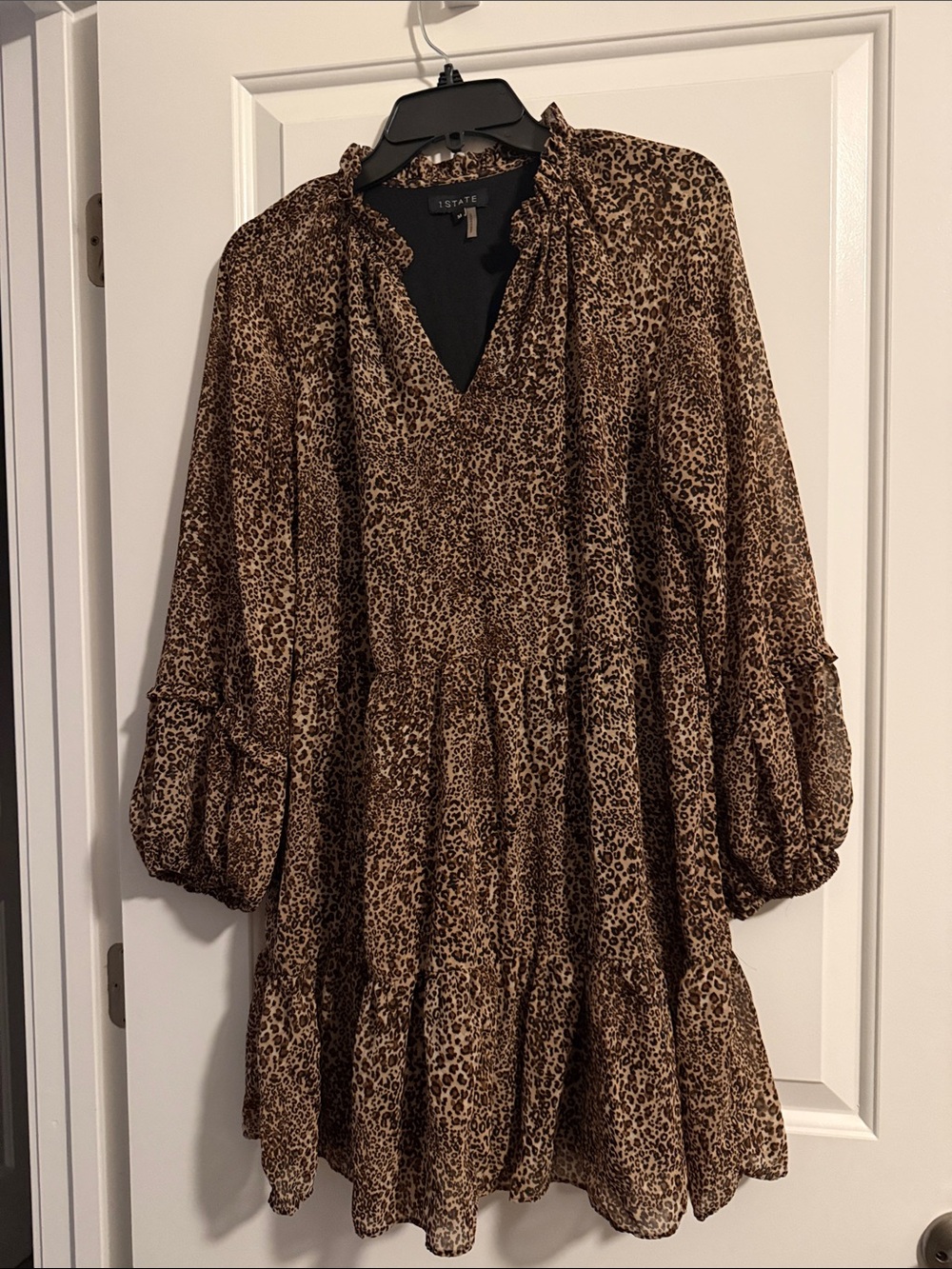 1. State Brown & Black Leopard Ruffle Tiered Mini Dress
